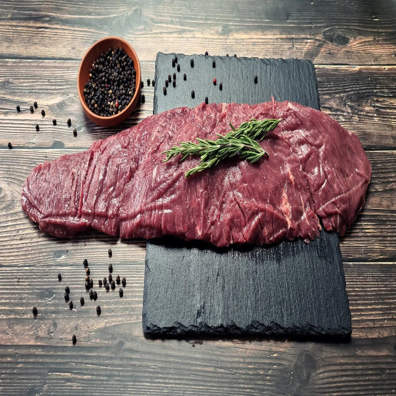 Butcher-cut bavette (flap) steak with visible grain – Uncle Beef Butchers